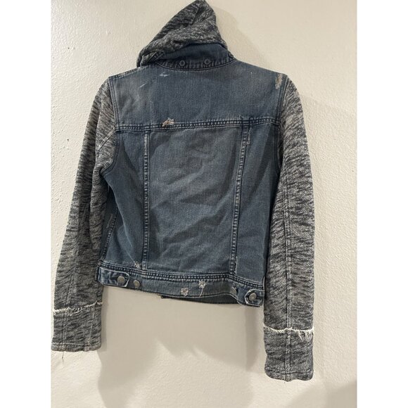 Free People Denim/Knit Hoodie Womens  Jacket in Indie Wash Size Small - Picture 8 of 9